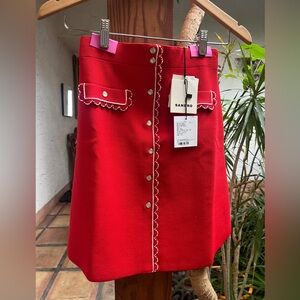 Sandro Vibrant Red Mini Skirt with Button Detail
